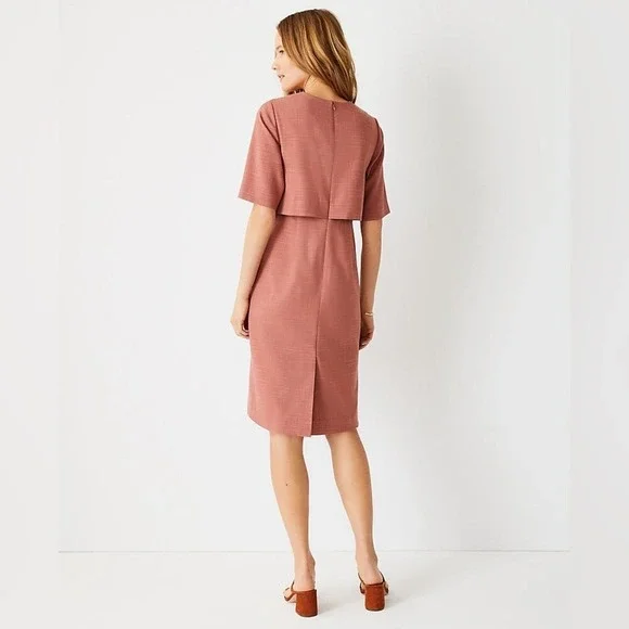 NWT Ann Taylor Elbow Sleeve Overlay Sheath Dress Rose Pink Crosshatch Size 14 - Picture 3 of 10